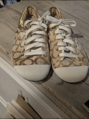 t/o Gold Patterned Lace-Up Sneakers with White Accents